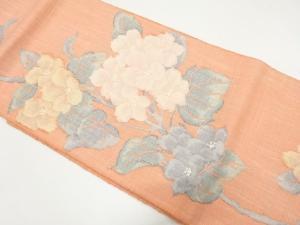 手織り真綿紬　枝花模様織り出し　名古屋帯
